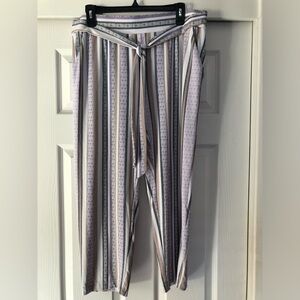 Striped Ankle-Length Casual Stretchy Relaxed Pants